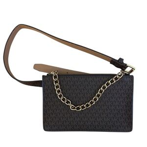 MICHAEL KORS signature logo belt bag Gold chain Brown Fanny Pack Small
